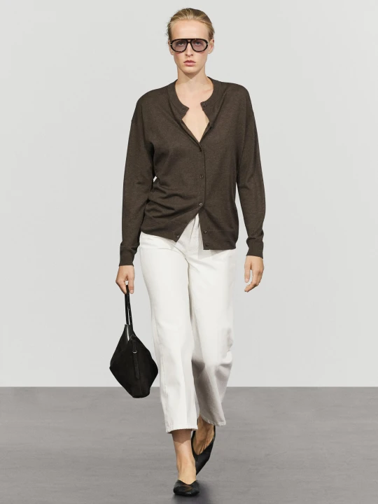 Zdjęcie produktu Długi Kardigan Z Dzianiny Na Guziki - Szarobrązowy - Massimo Dutti - Female
