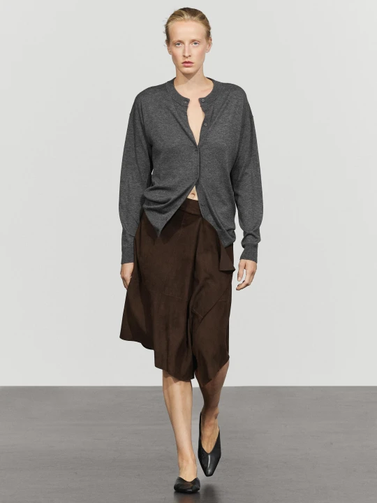 Zdjęcie produktu Długi Kardigan Z Dzianiny Na Guziki - Szary Średni - Massimo Dutti - Female