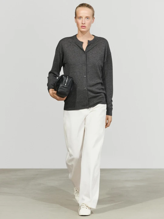Zdjęcie produktu Długi Kardigan Z Dzianiny Na Guziki - Szary Średni - Massimo Dutti - Female
