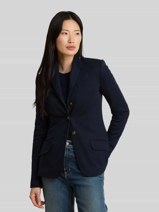 Zdjęcie produktu Długi krótki żakiet z kontrastowymi skórzanymi detalami Lauren Ralph Lauren Granatowy
