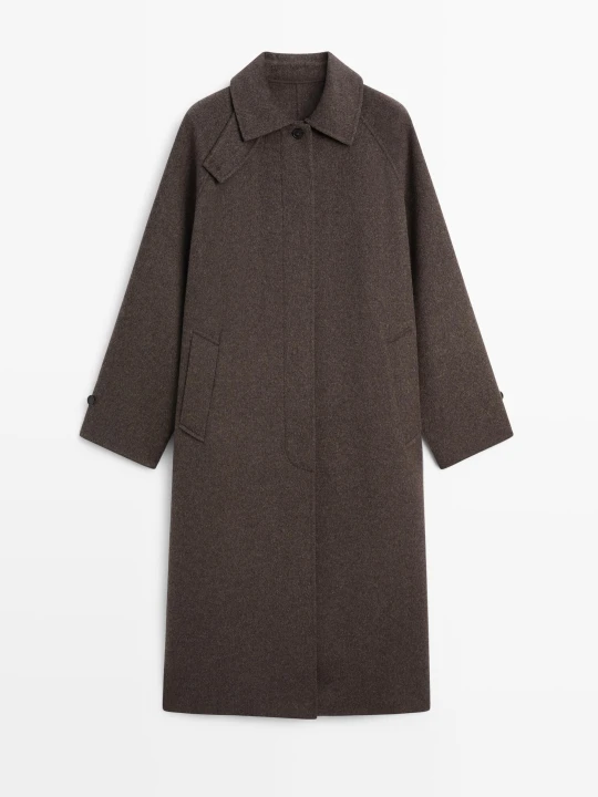 Zdjęcie produktu Długi Melanżowy Płaszcz Z Mieszanki Wełny - Ołowiany - Massimo Dutti - Female