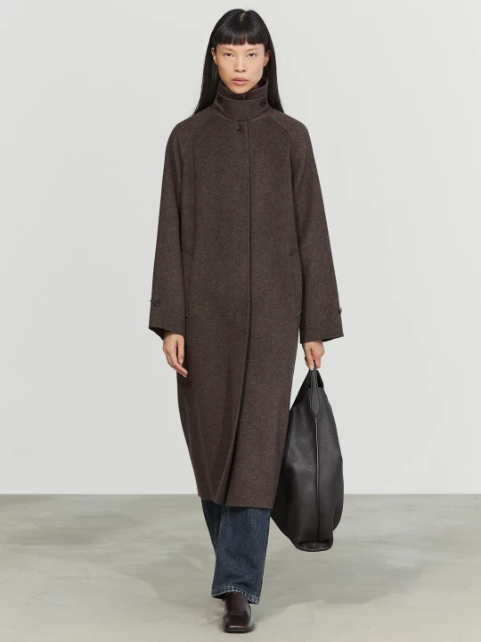 Zdjęcie produktu Długi Płaszcz Z Mieszanki Wełny Melanżowej - Ołowiany - Massimo Dutti - Female
