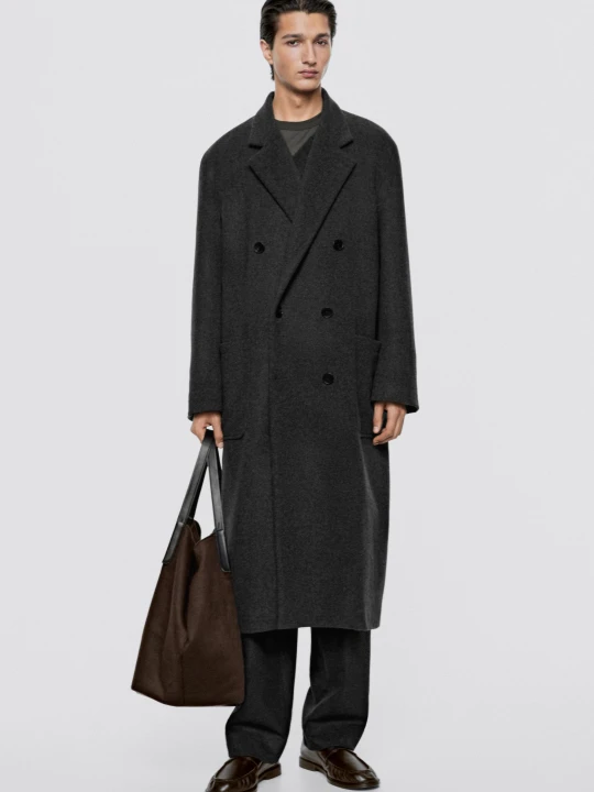 Zdjęcie produktu Długi Płaszcz 100% Wełna - Limited Edition - Szary - Massimo Dutti - Male
