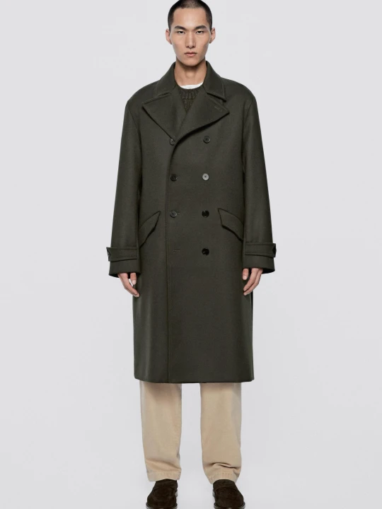 Zdjęcie produktu Długi Płaszcz Dwurzędowy − Limited Edition - Zielony - Massimo Dutti - Male