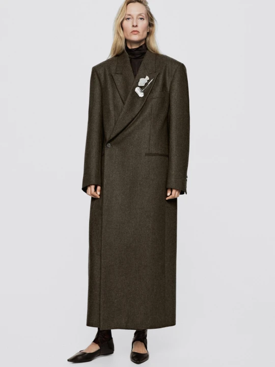 Zdjęcie produktu Długi Płaszcz Dwurzędowy Oversize − Limited Edition - Oliwkowy - Massimo Dutti - Female