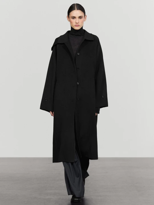 Zdjęcie produktu Długi Płaszcz Z Mieszanki Wełny I Kaszmiru Eva - Czarny - Massimo Dutti - Female