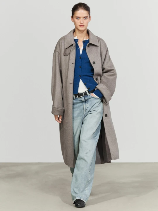 Zdjęcie produktu Długi Płaszcz Z Wełnianym Detalem Kołnierza - Szary - Massimo Dutti - Female