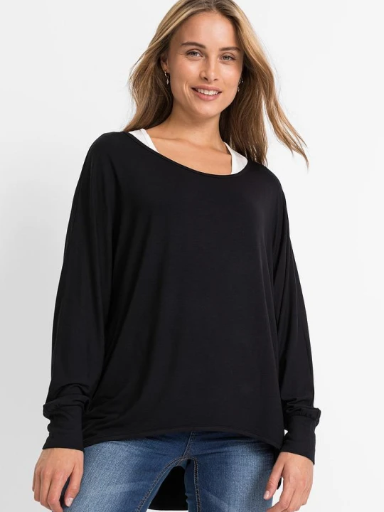 Zdjęcie produktu Długi shirt z topem z mieszanki wiskozy BonPrix czarny