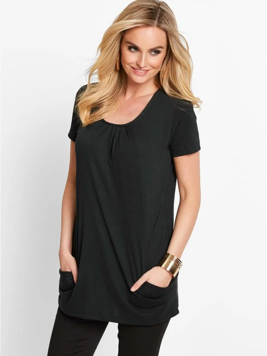 Zdjęcie produktu Długi shirt z wiskozą BonPrix czarny