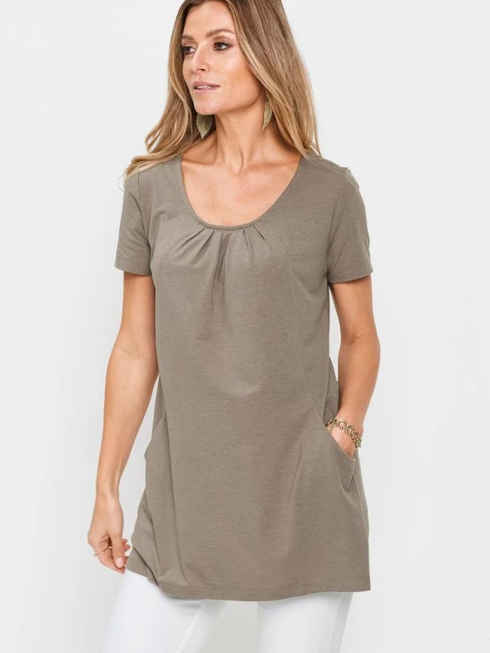 Zdjęcie produktu Długi shirt z wiskozą BonPrix brązowy