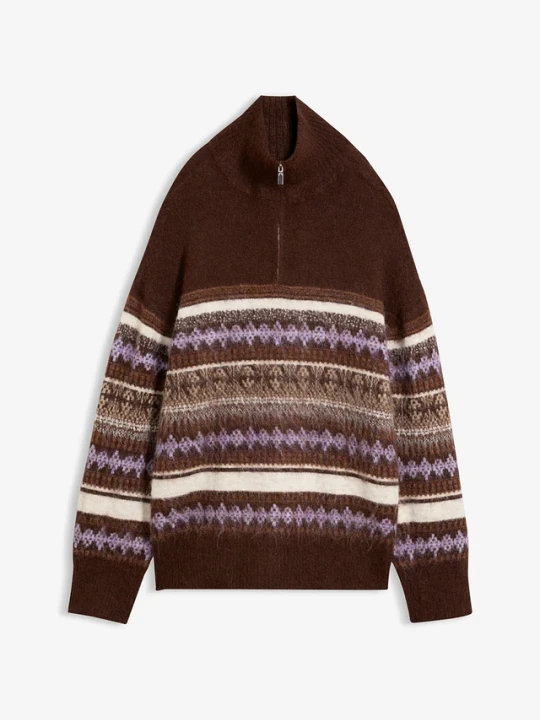 Zdjęcie produktu Długi sweter we wzór Fair Isle BonPrix brązowy
