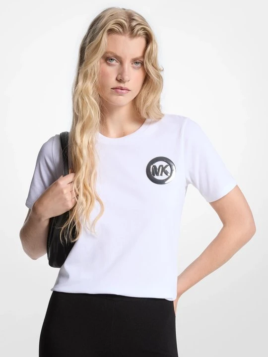Zdjęcie produktu Długi T-shirt z bawełnianego dżerseju z ozdobnym logo Michael Kors BIAŁY (Biały)