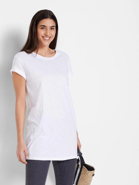 Zdjęcie produktu Długi T-shirt z czystej bawełny BonPrix biały