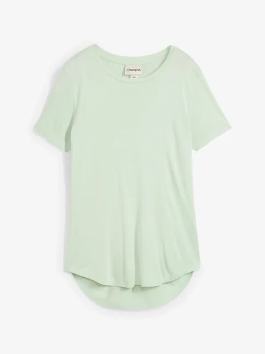 Zdjęcie produktu Długi T-shirt z miękkiej wiskozy BonPrix zielony