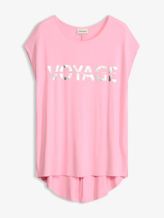 Zdjęcie produktu Długi T-shirt z mieszanki wiskozy BonPrix różowy
