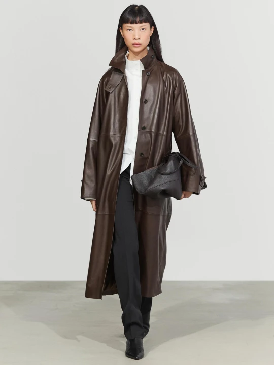 Zdjęcie produktu Długi Trencz: Skóra Nappa - Czekoladowy - Massimo Dutti - Female