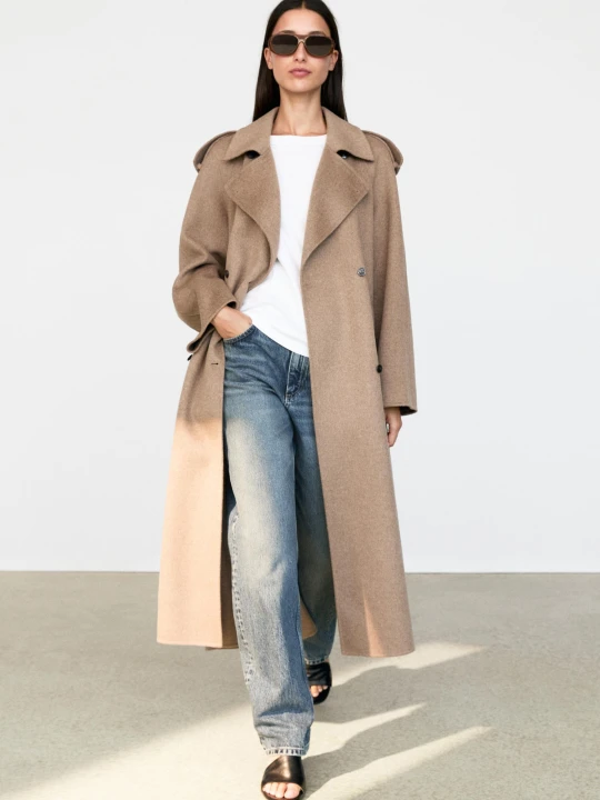 Zdjęcie produktu Długi Trencz Z Mieszanki Wełny - Szary Mysi - Massimo Dutti - Female