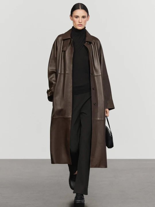 Zdjęcie produktu Długi Trencz Z Owczej Skóry I Zamszu - Czekoladowy - Massimo Dutti - Female