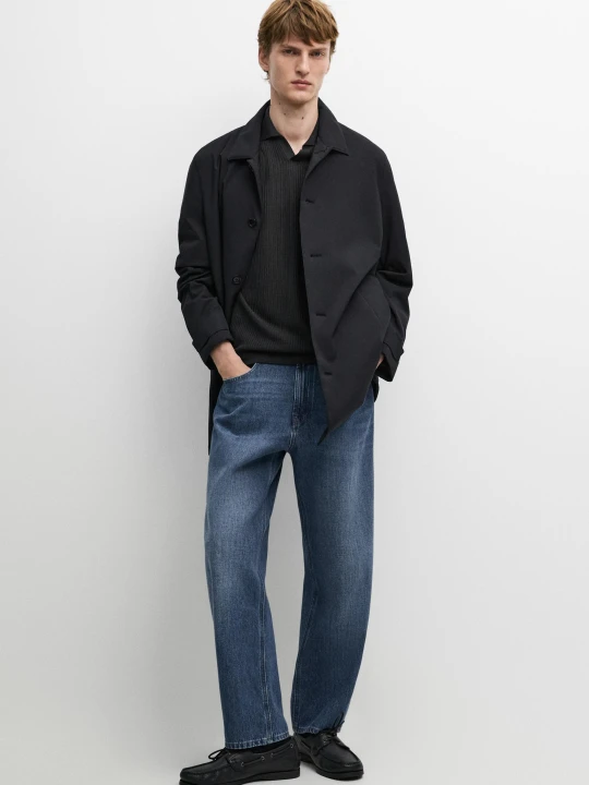 Zdjęcie produktu Długi Trencz Z Ozdobnym Kołnierzem - Ciemnomorski - Massimo Dutti - Male