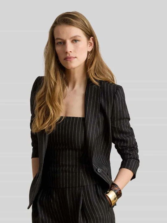 Zdjęcie produktu Długi żakiet o kroju regular fit z lnu z kieszeniami z patką Lauren Ralph Lauren czarny