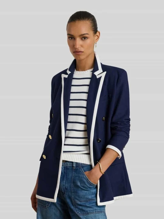 Zdjęcie produktu Długi żakiet o kroju regular fit z mieszanki bawełny Lauren Ralph Lauren Granatowy