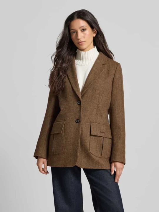 Zdjęcie produktu Długi żakiet o kroju shaped fit z czystej wełny model ‘ELM’ Barbour Koniakowy