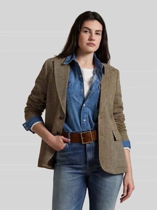 Zdjęcie produktu Dopasowany długi blezer z Mieszanka lnu i jedwabiu z Dodatek wełny Model 'HERTIAGE' Polo Ralph Lauren Camel melanż