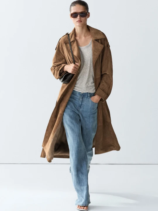 Zdjęcie produktu Długi Zamszowy Trencz - Sprany - Massimo Dutti - Female
