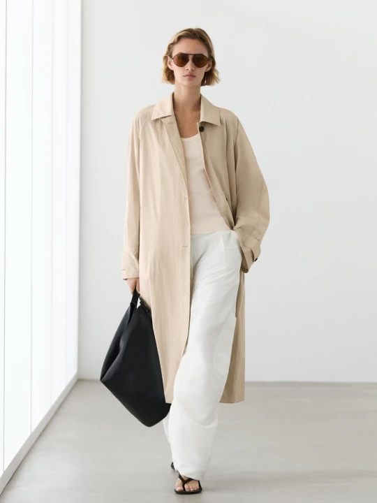 Zdjęcie produktu Długi, Zwiewny Trencz - Beżowy - Massimo Dutti - Female