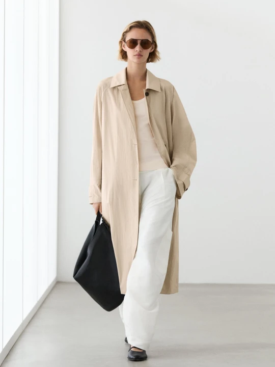 Zdjęcie produktu Długi, Zwiewny Trencz - Beżowy - Massimo Dutti - Female