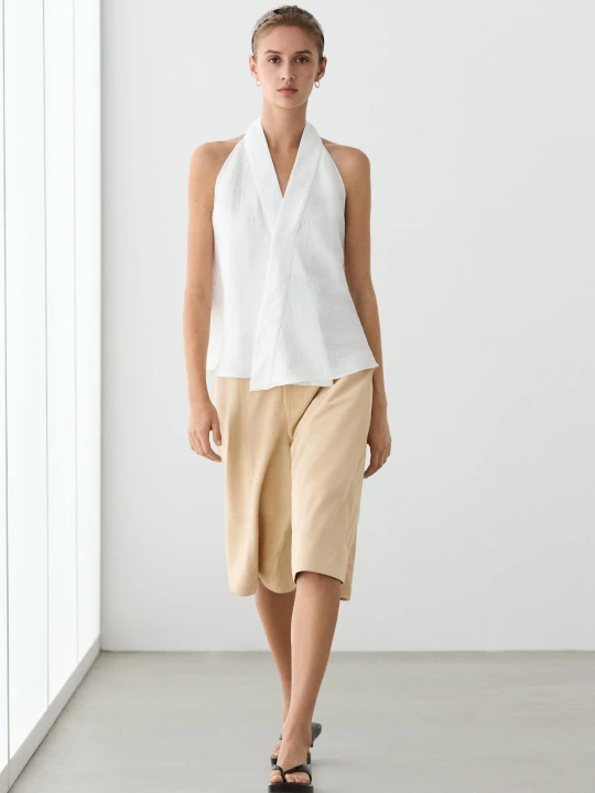 Zdjęcie produktu Długie Bermudy Z Zamszowej Skóry - Beżowy - Massimo Dutti - Female
