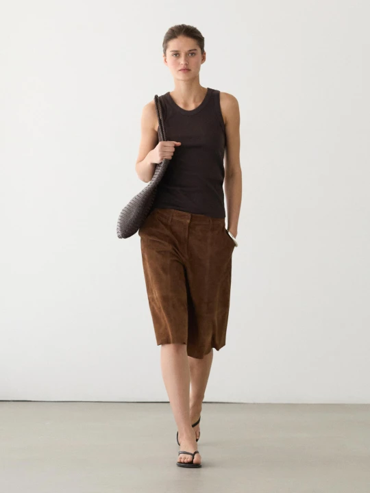 Zdjęcie produktu Długie Bermudy Z Zamszowej Skóry - Brązowy - - Massimo Dutti - Kobieta