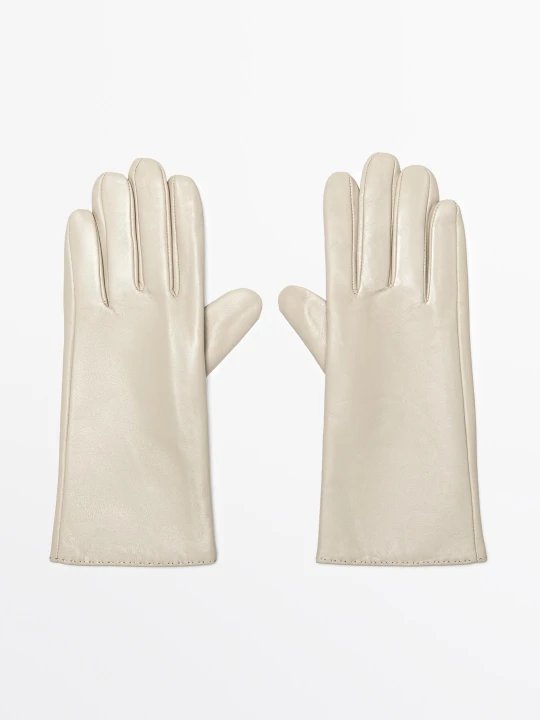 Zdjęcie produktu Długie Rękawiczki: Skóra Nappa - Waniliowy - Massimo Dutti - Female