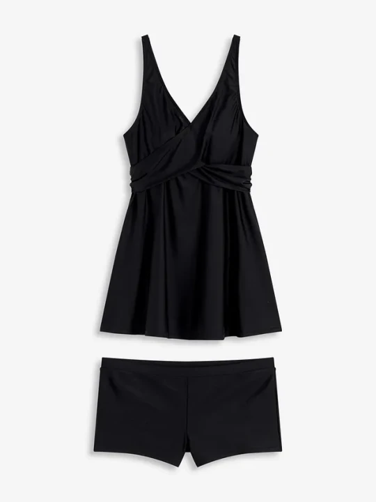 Zdjęcie produktu Długie tankini (2 części) z dekoltem w serek BonPrix czarny