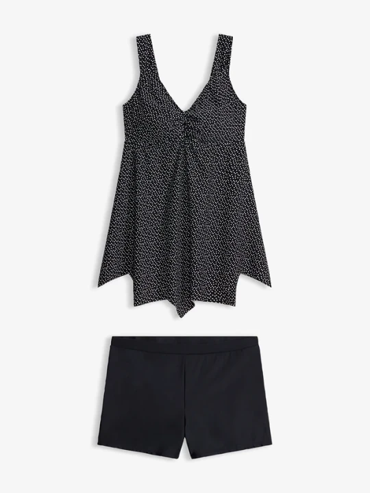 Zdjęcie produktu Długie tankini z falistym dołem (zestaw 2-cz.) BonPrix czarny