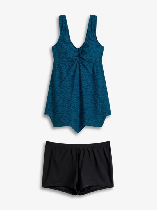 Zdjęcie produktu Długie tankini z falistym dołem (zestaw 2-cz.) BonPrix niebieski