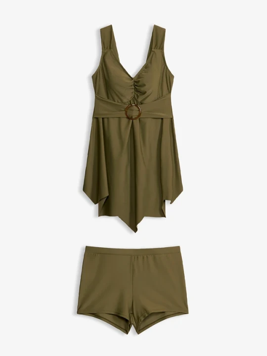 Zdjęcie produktu Długie tankini z szerokimi ramiączkami (komplet 2 cz.) BonPrix zielony