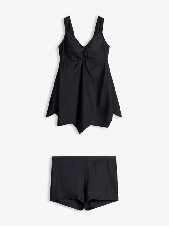 Zdjęcie produktu Długie tankini z zygzakowatym dołem (komplet 2-cz.) BonPrix czarny