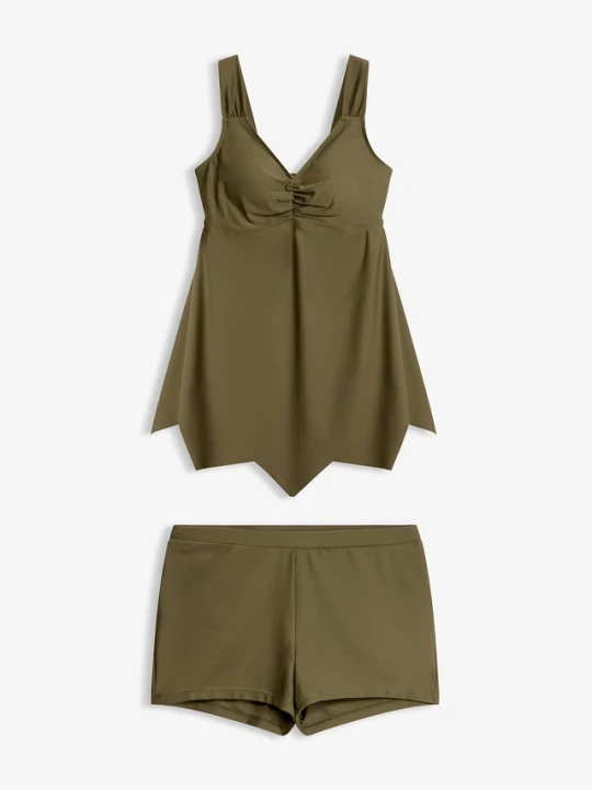 Zdjęcie produktu Długie tankini z zygzakowatym dołem (komplet 2-cz.) BonPrix zielony
