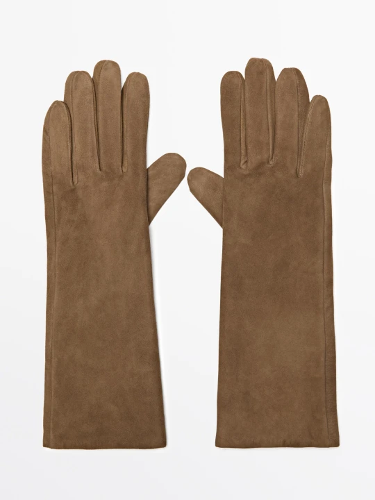 Zdjęcie produktu Długie Zamszowe Rękawiczki Skórzane - Piaskowy - Massimo Dutti - Female