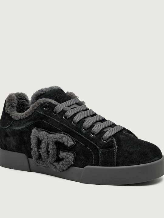 Zdjęcie produktu Dolce & Gabbana Skórzane sneakersy | shearling czarny