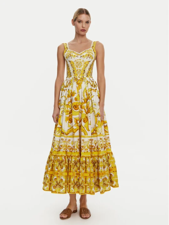 Zdjęcie produktu Dolce&Gabbana Sukienka letnia F6AEIT HH5A1 Żółty Regular Fit Dolce & Gabbana