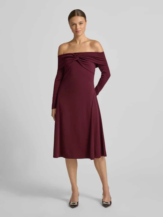 Zdjęcie produktu Dopasowana sukienka biznesowa z dekoltem carmen model 'PONCIO' Lauren Ralph Lauren Ciemnoczerwony