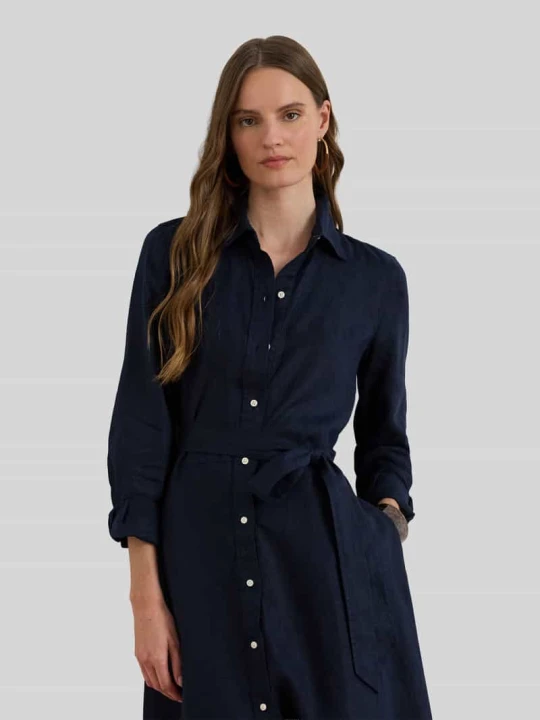 Zdjęcie produktu Dopasowana sukienka casualowa z czystego lnu Lauren Ralph Lauren Granatowy