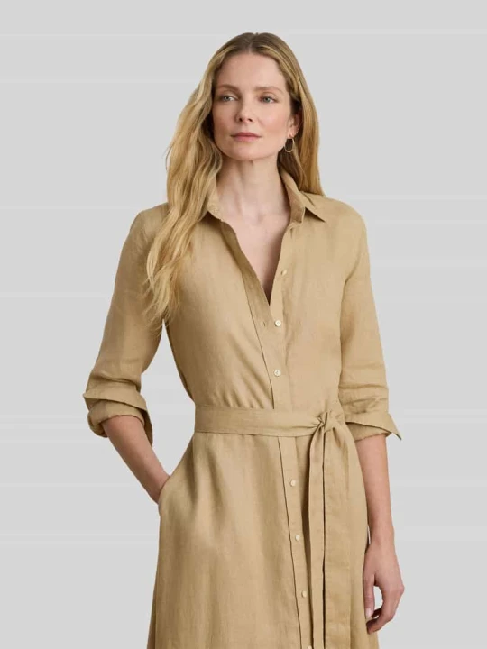 Zdjęcie produktu Dopasowana sukienka casualowa z czystego lnu Lauren Ralph Lauren Beżowy