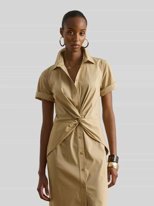 Zdjęcie produktu Dopasowana sukienka casualowa z mieszanki bawełny Lauren Ralph Lauren Piaskowy