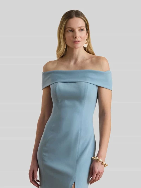 Zdjęcie produktu Dopasowana sukienka koktajlowa z dekoltem carmen model 'WOVEN-BODYCON-DRESSES' Lauren Ralph Lauren Jasnoniebieski
