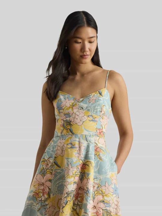 Zdjęcie produktu Dopasowana sukienka midi z czystego lnu Lauren Ralph Lauren Pastelowy żółty
