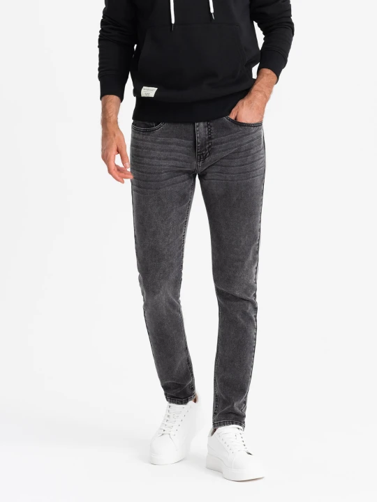 Zdjęcie produktu Dopasowane jeansowe męskie spodnie SLIM FIT z elastanem – grafitowe V3 - Rozmiar: S Ombre Clothing grafitowy
