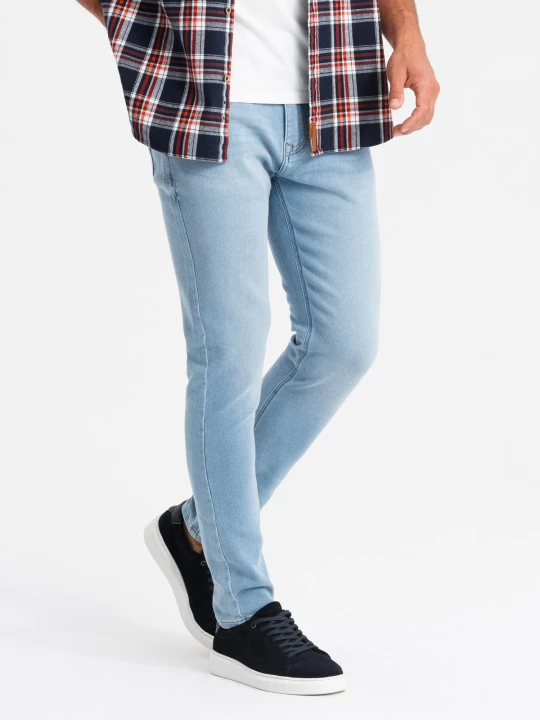 Zdjęcie produktu Dopasowane jeansowe spodnie męskie SLIM FIT z elastanem – błękitne V3 Ombre Clothing błękitny